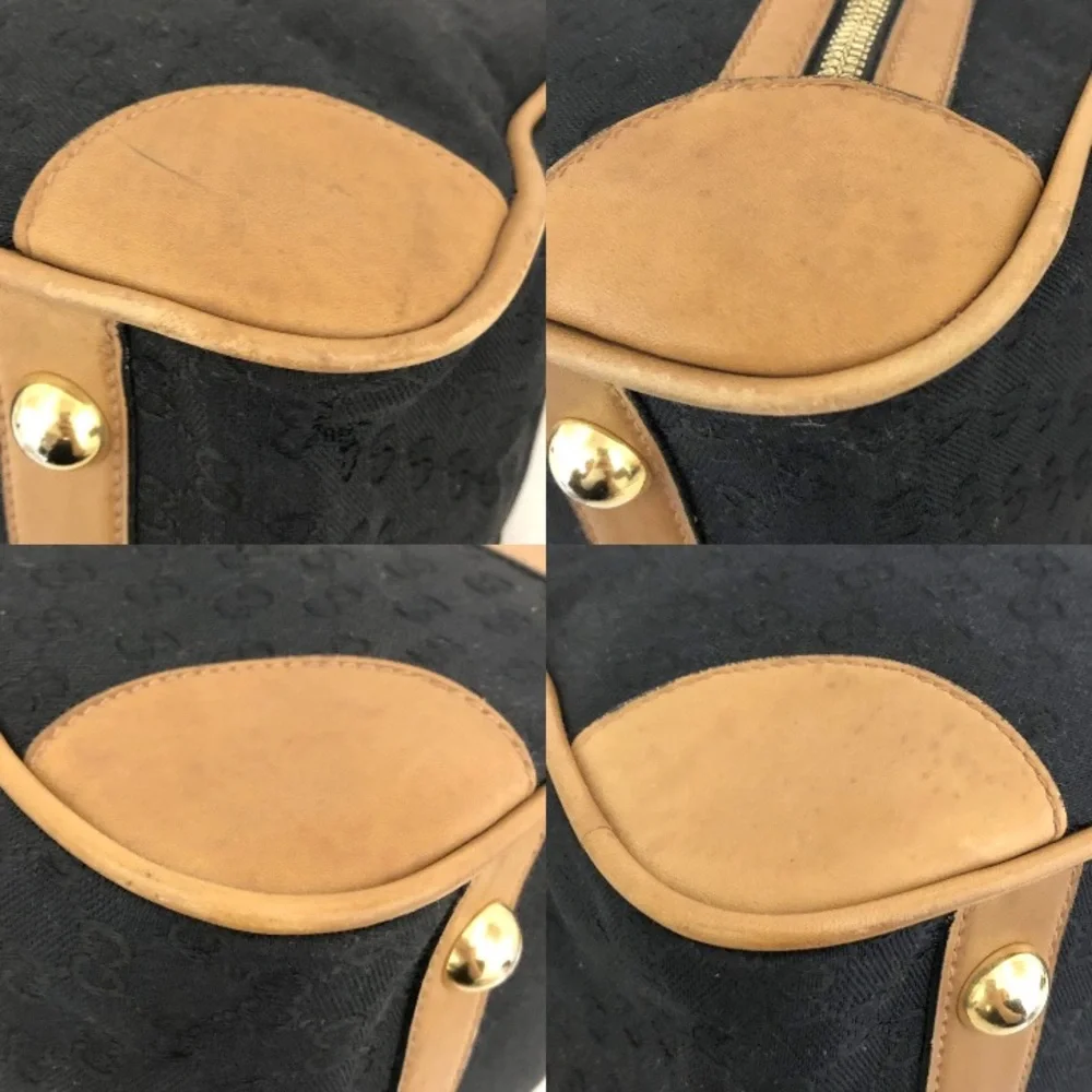 GUCCI GG vintage/rare Logo Canvas Leather Boston Travel/HandBag-Blk/Tan:COA